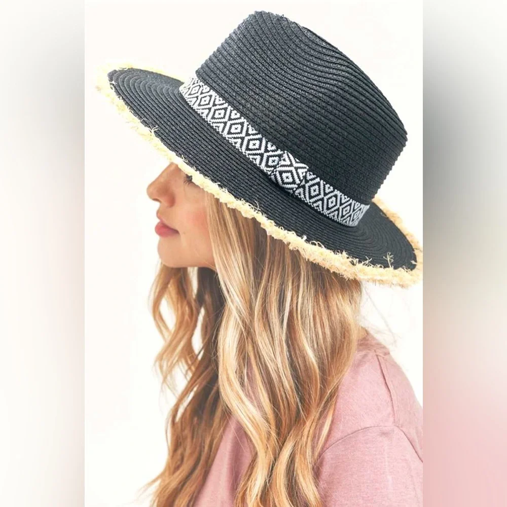 Raw Edge Aztec Straw Hat - Picture 1 of 3